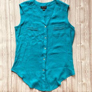 Ab Studio Teal Button Up Sleeveless Top